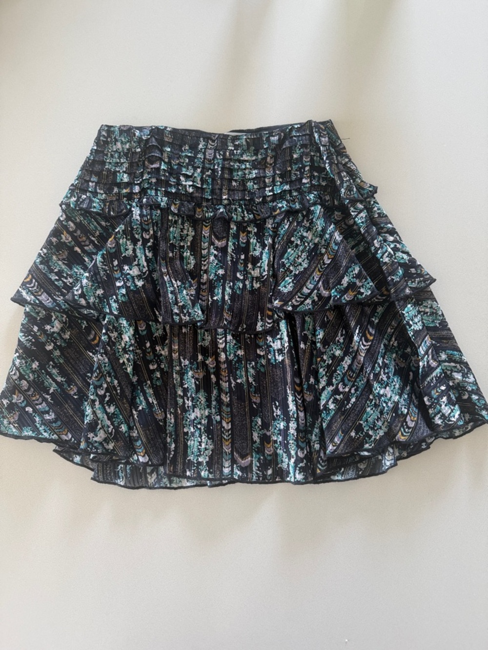 Floral Tiered Ruffle Mini Skirt - Black & Teal